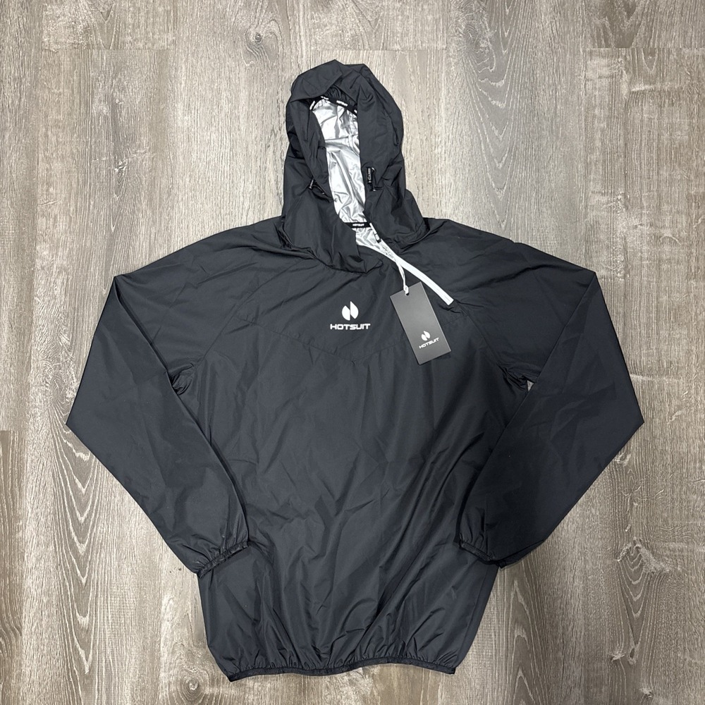 NWT HotSuit Sauna Jacket Men's Size Medium Black Sweat Workout Suit Hooded Gym